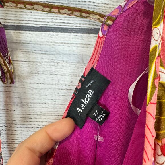 Aakaa Women's Floral Purple Red Boho Long Sleeve Dress Size 3X - Picture 2 of 8